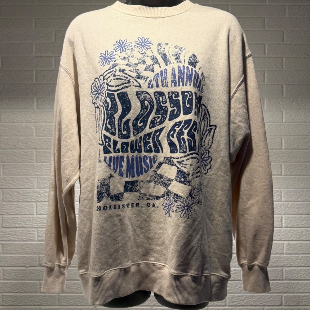 Hollister California Graphic‎ Sweatshirt Crewneck Flowers Beige Small